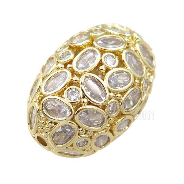 copper barrel beads pave zircon, hollow, gold plated
