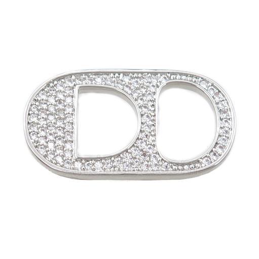 copper oval connector pave zircon, platinum plated