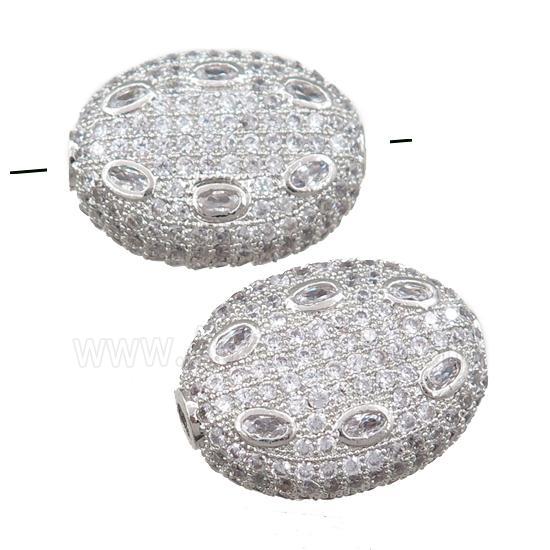copper oval beads pave zircon, platinum plated