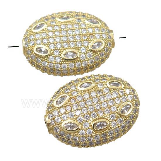 copper oval beads pave zircon, gold plated