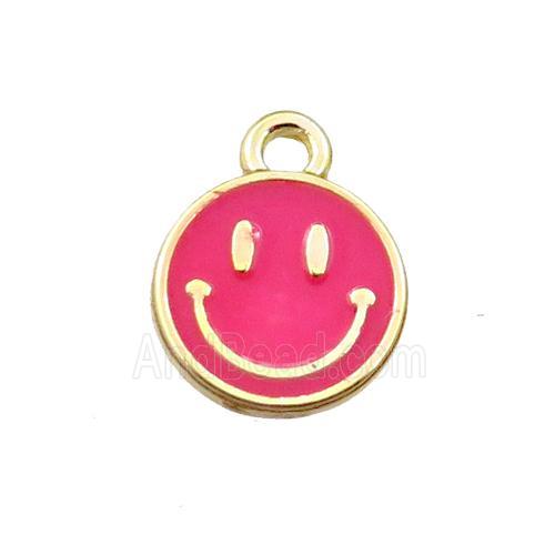 copper emoji pendant with red enameled, smile face, gold plated