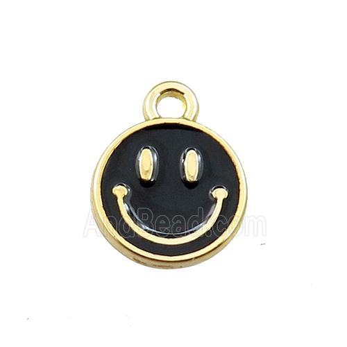 copper emoji pendant with black enameled, smile face, gold plated