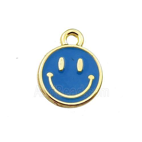 copper emoji pendant with blue enameled, smile face, gold plated