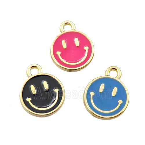 copper emoji pendant with enameled, mix circle, smile face, gold plated