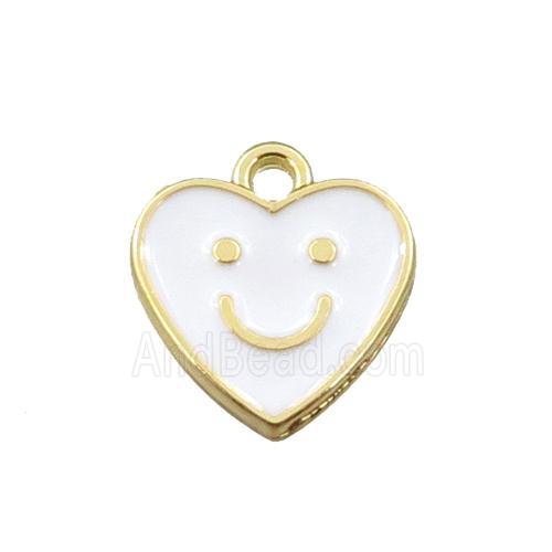 copper emoji pendant with white enameled, heart, smile face, gold plated