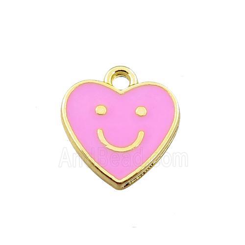 copper emoji pendant with pink enameled, heart, smile face, gold plated