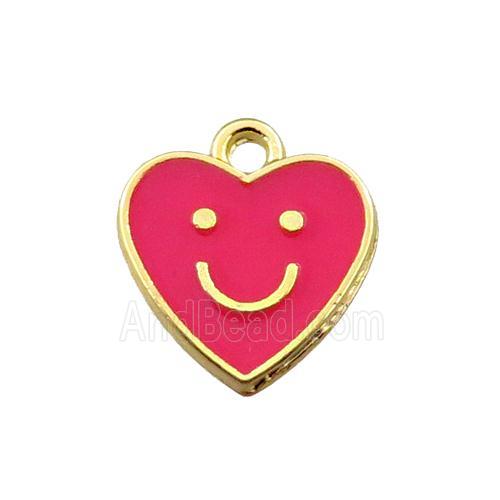 copper emoji pendant with red enameled, heart, smile face, gold plated