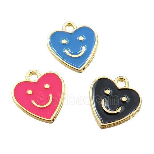copper emoji pendant with enameled, mix, heart, smile face, gold plated