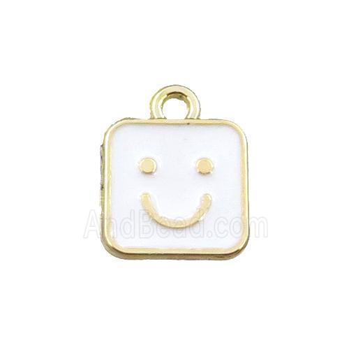 copper emoji pendant with white enameled, smile face, gold plated