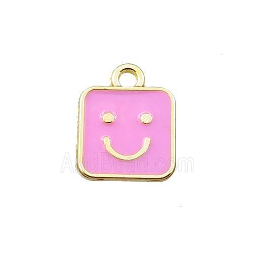 copper emoji pendant with pink enameled, smile face, gold plated