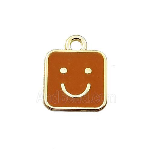 copper emoji pendant with brown enameled, smile face, gold plated