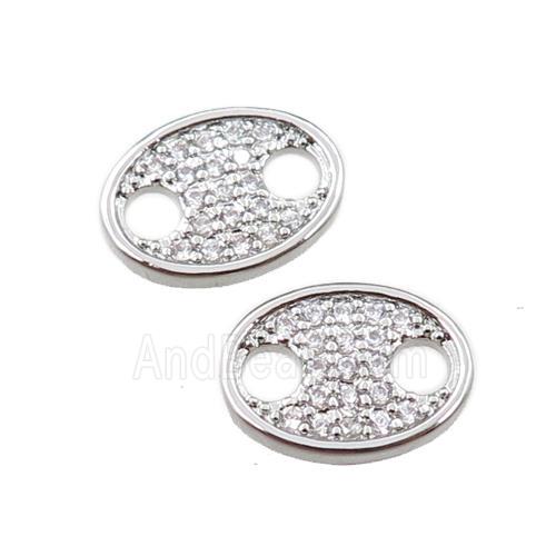 copper oval connector paved zircon, pig nose, platinum plated