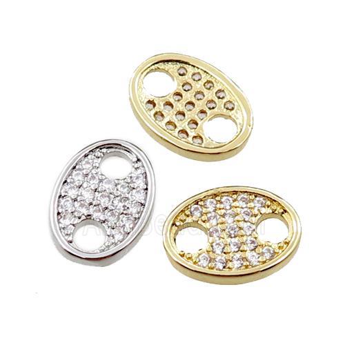 copper oval connector paved zircon, pig nose, mixed