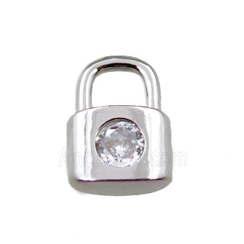 copper Lock pendant pave zircon, platinum plated