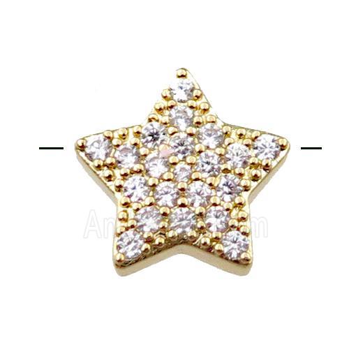 copper star beads pave zircon, gold plated