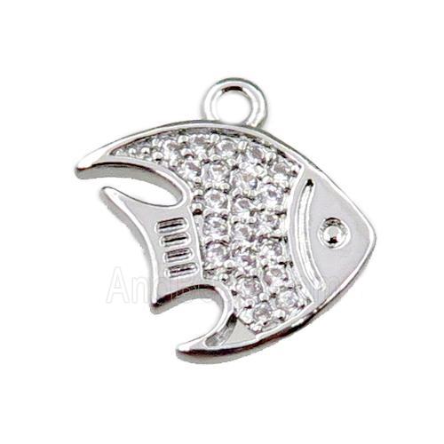 copper goldfish pendant pave zircon, platinum plated