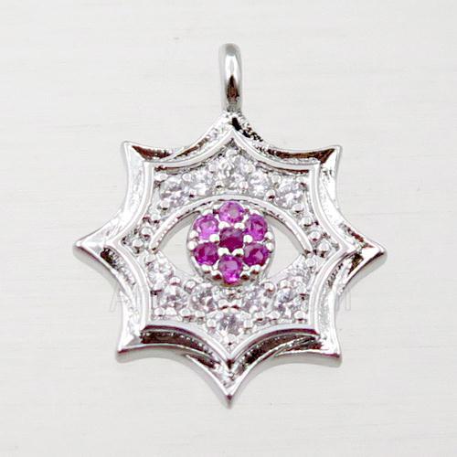 copper cobweb pendant pave zircon, platinum plated