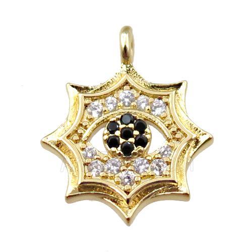copper cobweb pendant pave zircon, gold plated