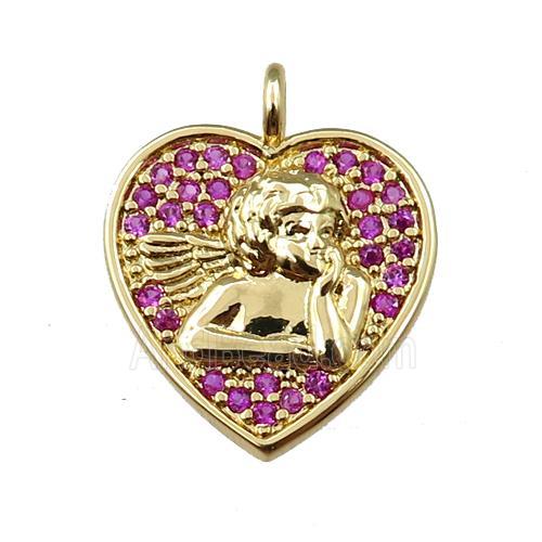 copper heart pendant pave zircon, angel, gold plated
