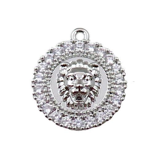 copper circle pendant pave zircon with leo, platinum plated
