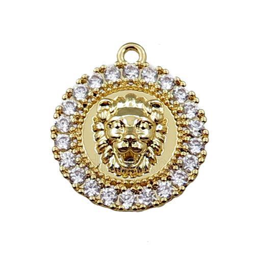 copper circle pendant pave zircon with leo, gold plated