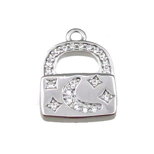 copper Lock pendant pave zircon, platinum plated