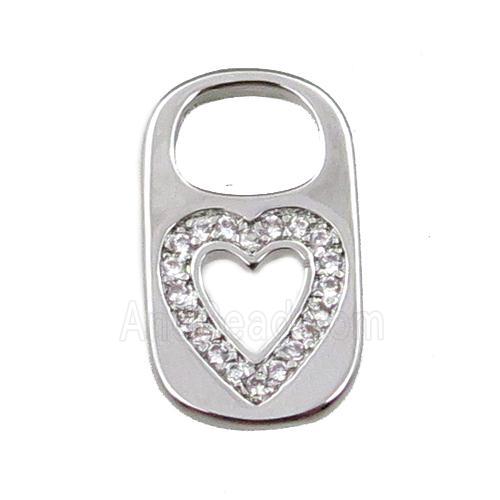 copper Lock pendant pave zircon, heart, platinum plated