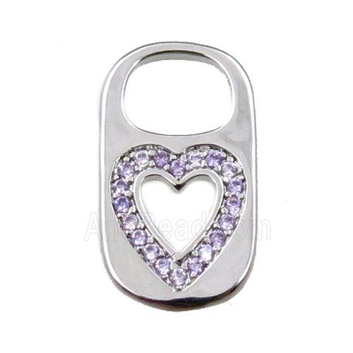 copper Lock pendant pave zircon, heart, platinum plated