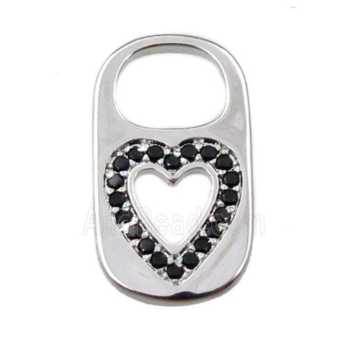 copper Lock pendant pave zircon, heart, platinum plated