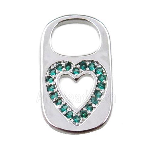 copper Lock pendant pave zircon, heart, platinum plated