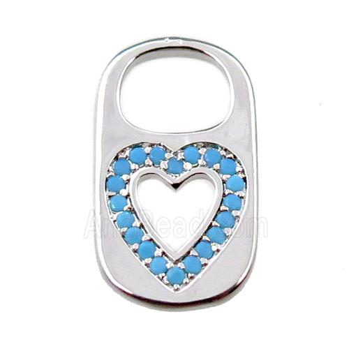 copper Lock pendant pave zircon, heart, platinum plated