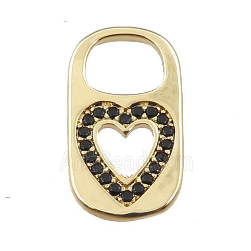copper Lock pendant pave zircon, heart, gold plated