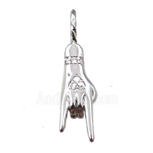 copper hand pendant pave zircon, platinum plated