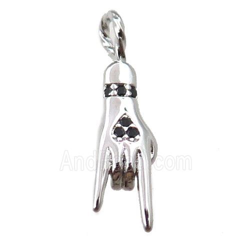 copper hand pendant pave zircon, platinum plated
