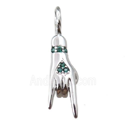 copper hand pendant pave zircon, platinum plated