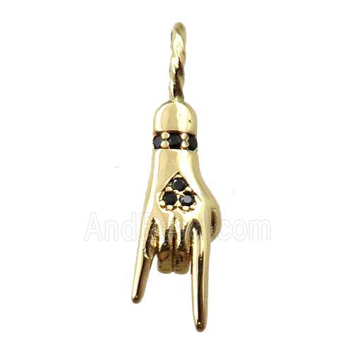 copper hand pendant pave zircon, gold plated