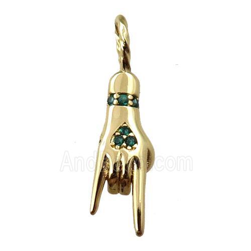 copper hand pendant pave zircon, gold plated