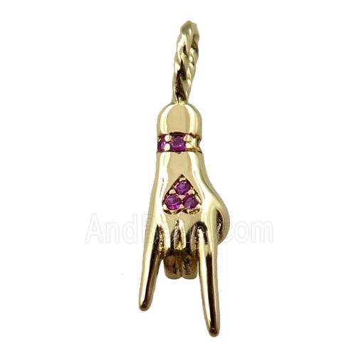 copper hand pendant pave zircon, gold plated