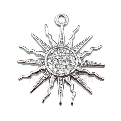 copper sunflower pendant pave zircon, platinum plated