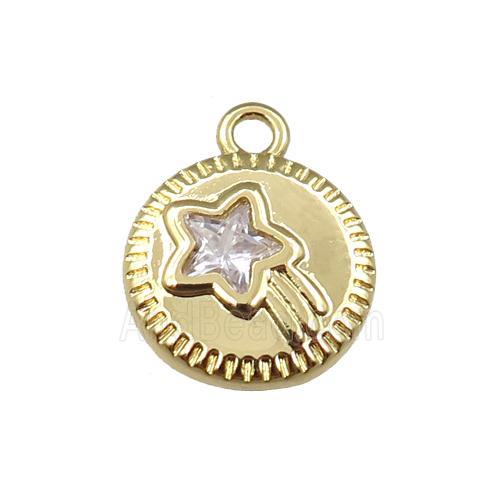 copper circle pendant pave zircon, gold plated