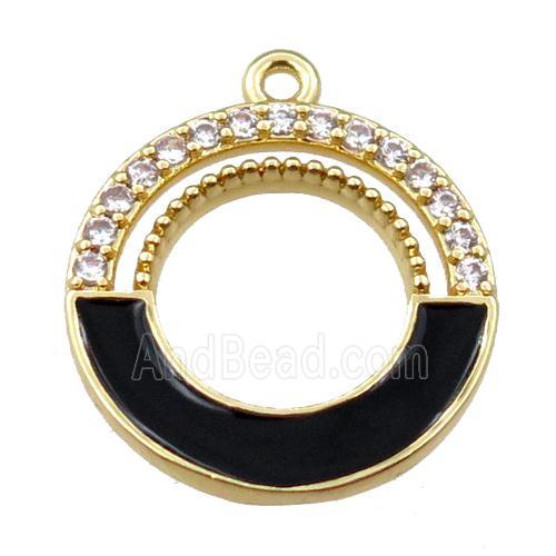 copper circle pendant pave zircon with black enameled, gold plated