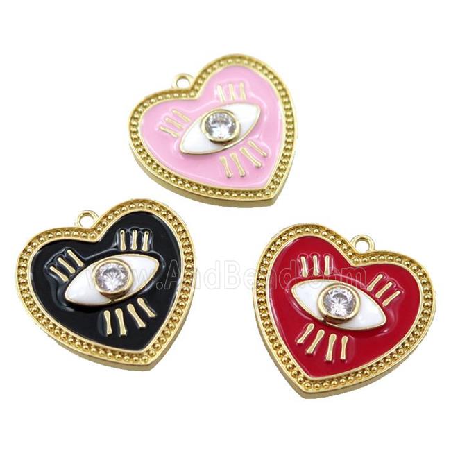 copper heart pendant with enameled, eye, gold plated, mixed