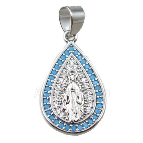 copper teardrop pendant pave zircon, jesu, platinum plated