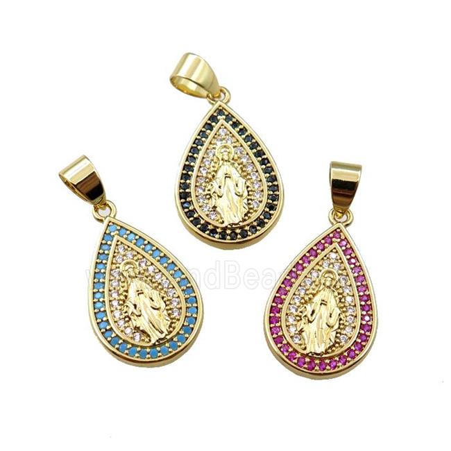 copper teardrop pendant pave zircon, jesu, gold plated, mix