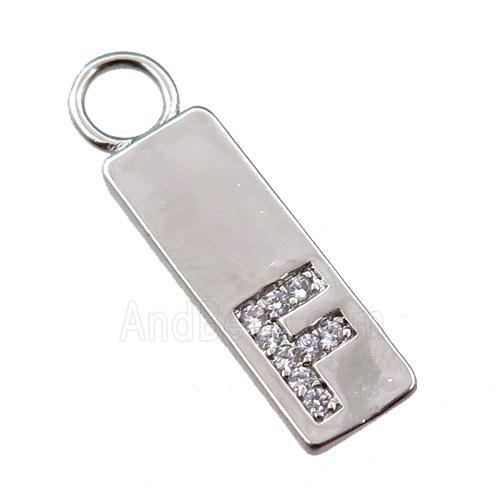 copper rectangle pendant pave zircon, platinum plated
