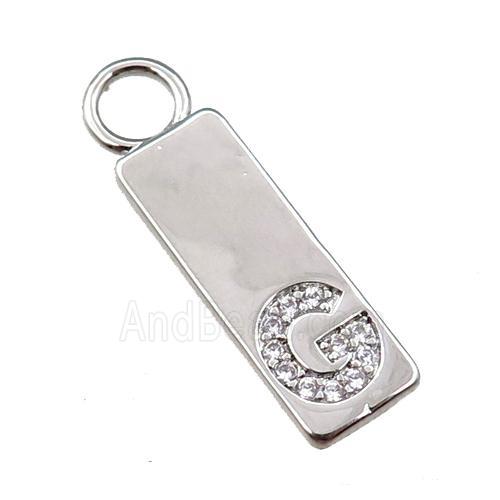 copper rectangle pendant pave zircon, platinum plated