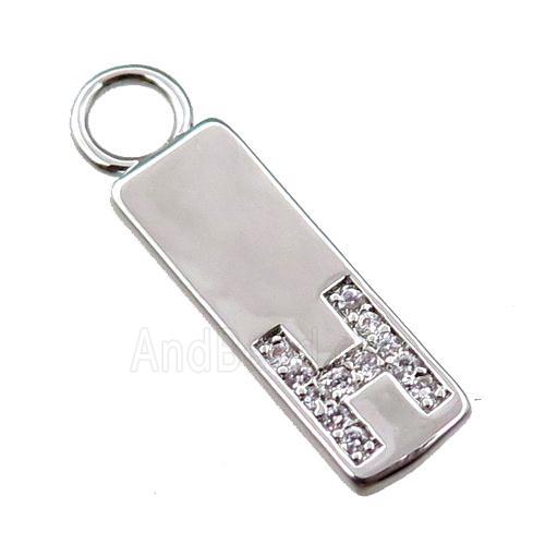 copper rectangle pendant pave zircon, platinum plated
