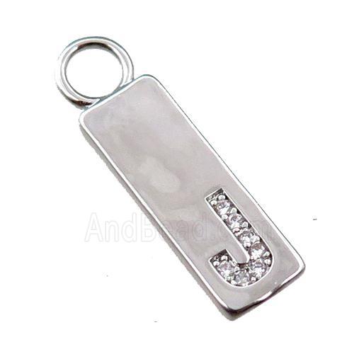 copper rectangle pendant pave zircon, platinum plated