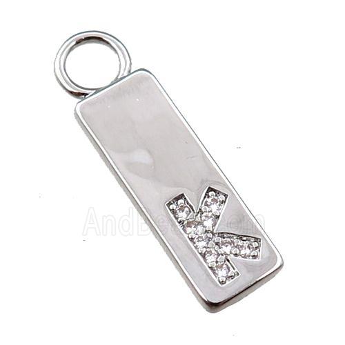copper rectangle pendant pave zircon, platinum plated