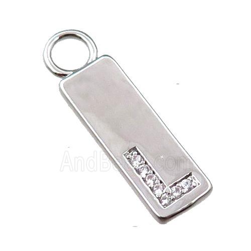 copper rectangle pendant pave zircon, platinum plated
